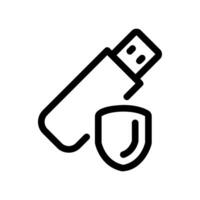 Outline style USB flash drive protected by security shield icon symbol vector