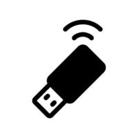 Solid style USB flash drive icon with wireless connectivity signal indicator vector