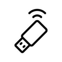 Outline style USB flash drive broadcasting a wireless connectivity signal icon vector