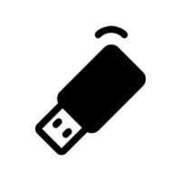 Solid icon of a USB flash drive angled with wireless signal symbol vector