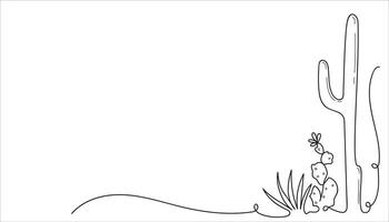 Corner element with different cactus plants drawn in one line. Sketch. Continuous line drawing on mexican themes. Hand drawn illustration in minimalist art. vector