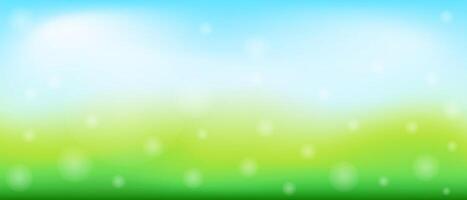 Abstract landscape banner mesh. Spring or summer. Background with blue sky, clouds, green field, white fuff. Design for web banner, cover, certificate. Cute illustration. vector