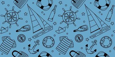 Continuous pattern marine background. Marine objects seafaring. illustration for textile and design vector