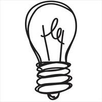 Lightbulb sketch drawing. Light Bulb invention. Black and white inspiration illuminated symbol. Simple line glass doodle electrical lamp vector