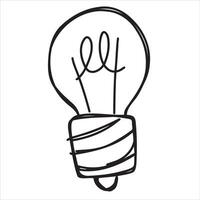 Lightbulb sketch drawing. Light Bulb idea invention. Black and white illuminated symbol. Simple line glass doodle electrical lamp vector