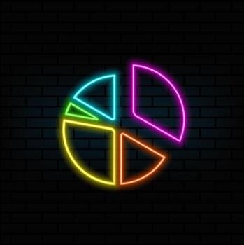 round graphic fraction circle shape. geometric diagram division section cone. Chart division wheel. neon style.Pizza chart circle symbol disco. circle pie chart vector