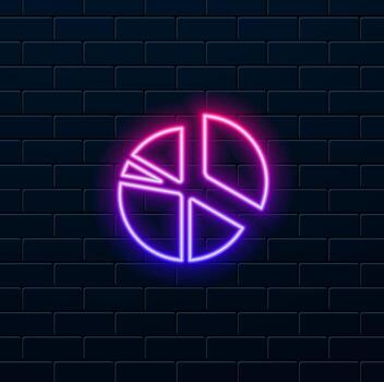 Round graphic fraction circle shape element. geometric diagram division section cone. Chart division wheel. neon style.Pizza chart circle symbol disco. circle pie chart vector