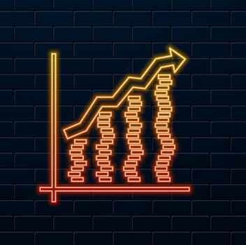 illustration of sales chart icon growth chart. neon style.graph icon symbol image for data statistics analysis. neon. vector