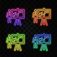 Presentation male icon. neon style. person with board for business and finance analysis and report symbol in an illustration vector