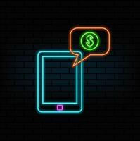 Receive Money Message. Mobile Money Glyphs Icon. neon style. simple of phone money transfer icon. send money. vector
