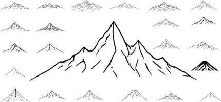 Minimalist Line Drawing of a Mountain with Jagged Peaks and Ridges - Illustration on Isolated White Background vector