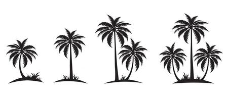 Three sets of palm coconut trees silhouette illustration on isolated white background sea beach 1 vector