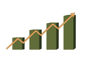 Bar graph with a rising line, highlighting upward growth or progress with green color vector
