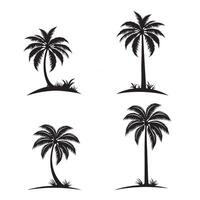 Set of palm or coconut trees silhouette vector