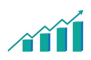 Bar graph with a rising line, highlighting upward growth or progress, teal color vector