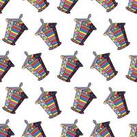 Colorful Geometric Lantern Pattern with Striped Design on White Background. Concept of Vibrant Decor, Abstract Shapes, Festive Lighting, Street lamps, Minimalist Style. Print, Wallpaper vector