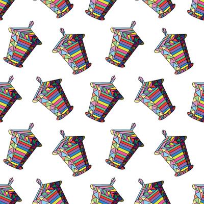 Colorful Geometric Lantern Pattern with Striped Design on White Background. Concept of Vibrant Decor, Abstract Shapes, Festive Lighting, Street lamps, Minimalist Style. Print, Wallpaper
