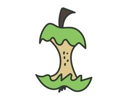 Cartoon Art of Apple Core Isolated on White Background. Simple Doodle of Eaten Apple with Seeds and Green Peel. Concept of Food Waste, Organic Recycling, Minimalist Fruit Design Element, Trash Symbol vector