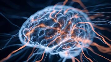 Brain neural network activity. Complex intricate design showing neural pathways and connections photo