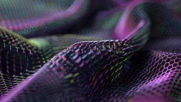 Abstract iridescent, textured, hexagonal mesh surface photo