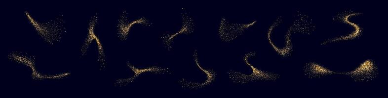 Golden dust and glitter trail with sparkling stars and light waves. luxurious glow and twinkle effect . Flat illustration isolated vector