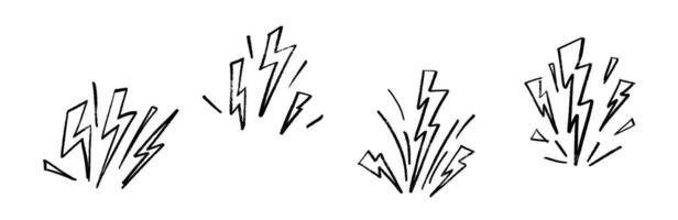 Thunder bolt doodle with hand-drawn lightning flash. Electric energy icon in sketch style. Flat illustration isolated on white background. vector