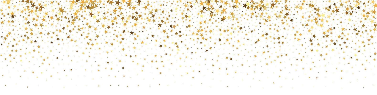 Golden star background with glittering confetti and falling stardust. magical yellow pattern for holidays. Flat illustration isolated