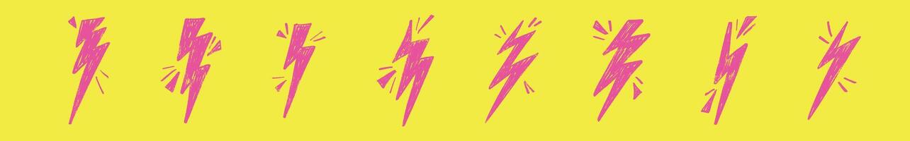 Pink Thunder lightning doodle with energetic hand strokes. Flashy bolt icon in sketch style. Flat illustration isolated vector