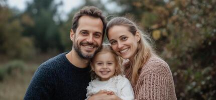 A man and woman with a child in a field photo