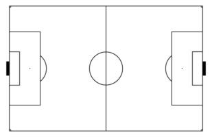 Top-view soccer field with coach tactics. Play plan diagram and pitch line markings. Flat illustration isolated on white background. vector