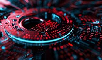 Digital circuit board with binary code. Abstract technology design photo
