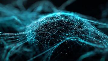 Abstract network of glowing points and lines. Complex, interconnected structure. Digital representation of data flow or neural network photo