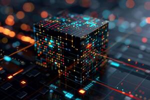 Complex digital cube on a circuit board photo