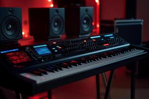 Professional digital audio workstation keyboard in a recording studio photo