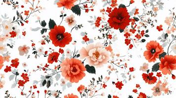 Floral pattern with red and peach blossoms photo