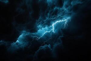 Lightning in the dark sky with dark clouds photo