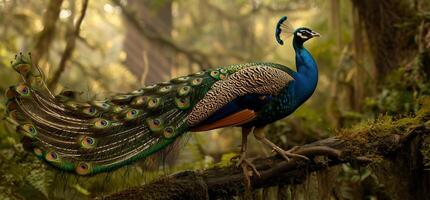 Majestic Peacock in a Lush Forest photo