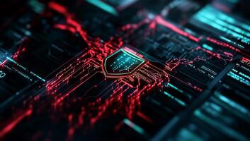Cybersecurity shield on circuit board photo