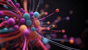 Vibrant abstract cluster of colorful spheres and strands photo