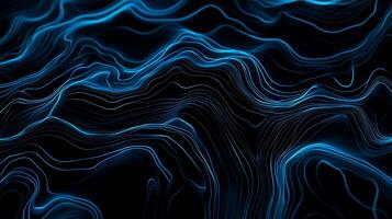 Abstract blue lines on black background. Dynamic wavy lines create a sense of movement and depth photo