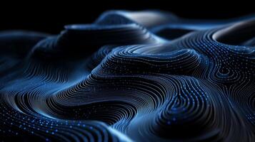 Abstract wavy digital landscape. Complex layered lines and glowing points create a dynamic, textured surface photo