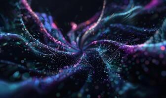 Abstract swirling digital fabric of vibrant colors and particles. Complex interwoven textures create a dynamic visual display photo