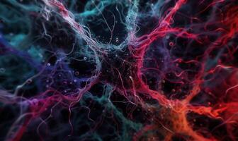 Abstract vibrant swirling network of threads and particles photo