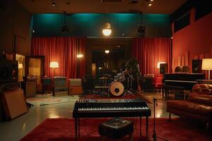 Modern recording studio with instruments photo