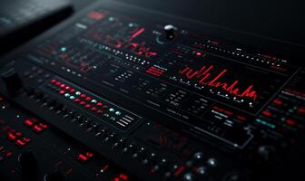 Synth panel with digital display and controls photo