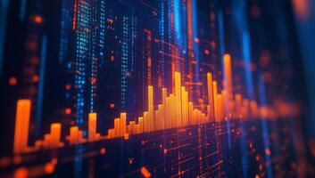 Dynamic data visualization display with orange and blue photo
