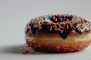 A donut with chocolate frosting and sprinkles photo