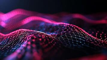 Abstract network of interconnected data points forming wavy, textured surfaces. Dynamic, vibrant color palette photo