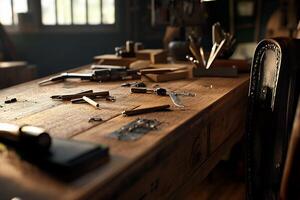 Artisan workbench filled with tools photo