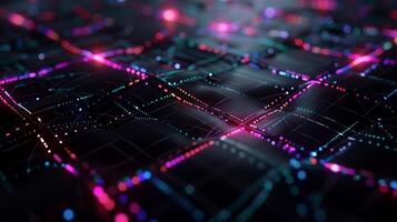 Abstract data visualization, network, and digital graphic. Complex interconnected data points. Dynamic and colorful, glowing photo